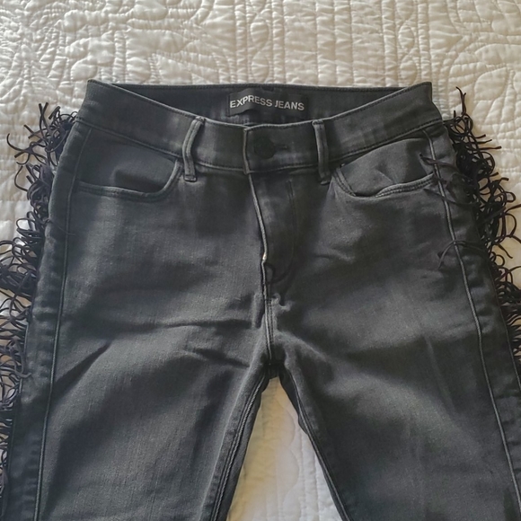 Gray skinny jeans with black fringe - Picture 4 of 5